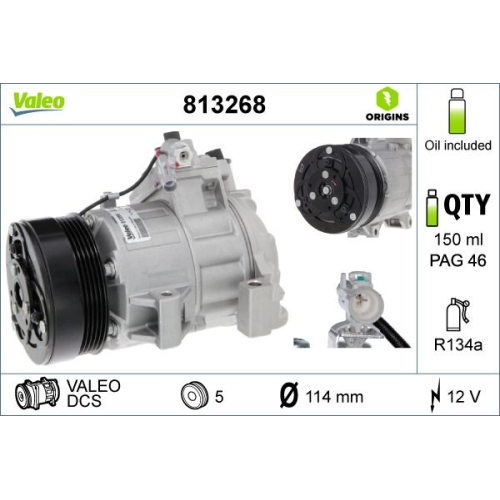 1 Compressor, air conditioning VALEO 813268 VALEO ORIGINS NEW O.E. TECHNOLOGY