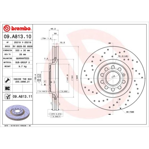 Bremsscheibe BREMBO 09.A813.11 COATED DISC LINE AUDI