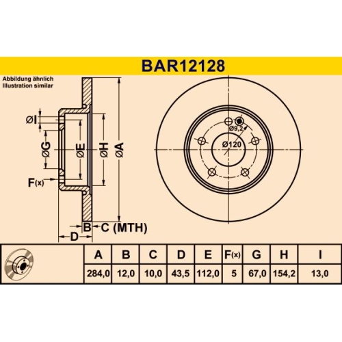 Bremsscheibe BARUM BAR12128 MERCEDES-BENZ