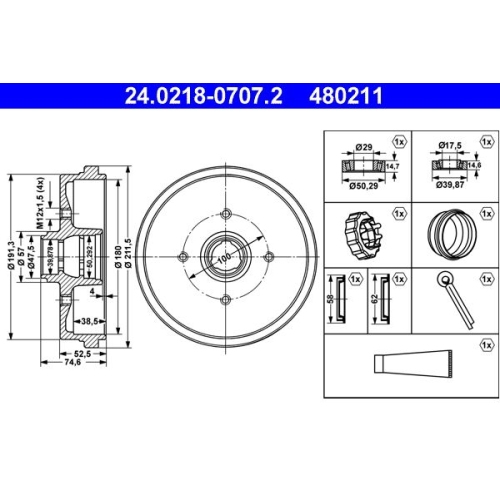 Bremstrommel ATE 24.0218-0707.2 SEAT VAG