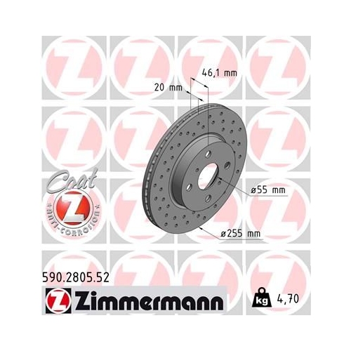 2 Brake Disc ZIMMERMANN 590.2805.52 SPORT BRAKE DISC COAT Z TOYOTA