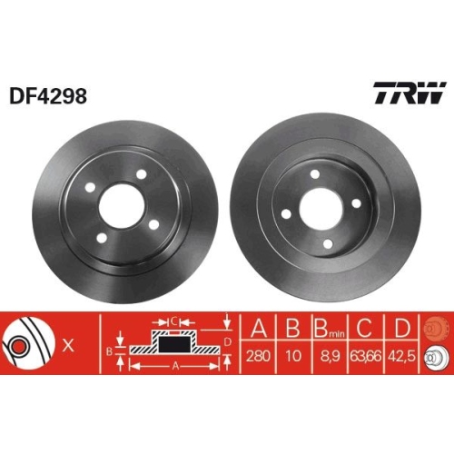 2 Brake Disc TRW DF4298 FORD