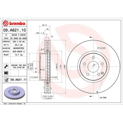Bremsscheibe BREMBO 09.A621.11 PRIME LINE - UV Coated MERCEDES-BENZ