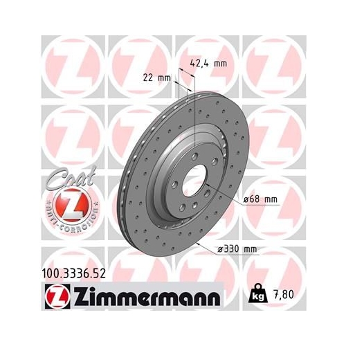2 Brake Disc ZIMMERMANN 100.3336.52 SPORT BRAKE DISC COAT Z VAG