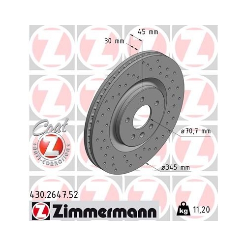 1 Brake Disc ZIMMERMANN 430.2647.52 SPORT BRAKE DISC COAT Z OPEL VAUXHALL