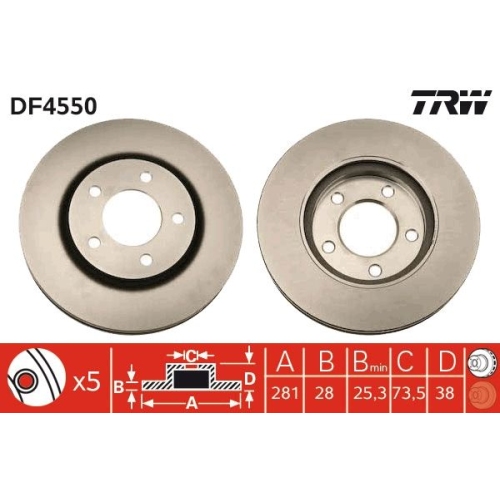 2 Brake Disc TRW DF4550 CHRYSLER DODGE