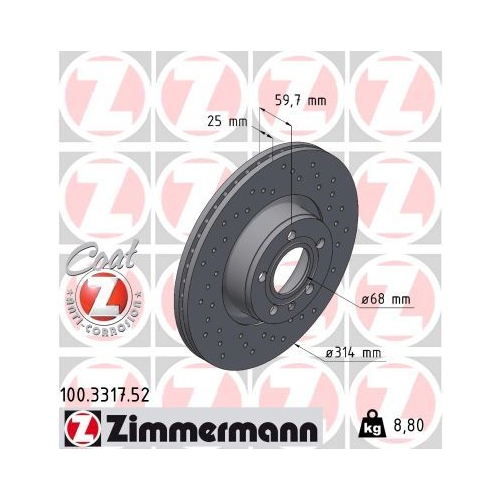 2 Brake Disc ZIMMERMANN 100.3317.52 SPORT BRAKE DISC COAT Z AUDI AUDI (FAW)