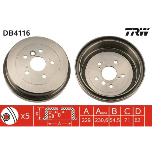 Bremstrommel TRW DB4116 TOYOTA