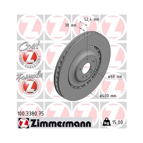 1 Brake Disc ZIMMERMANN 100.3380.75 FORMULA Z BRAKE DISC VAG