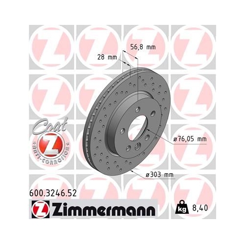 2 Brake Disc ZIMMERMANN 600.3246.52 SPORT BRAKE DISC COAT Z VAG