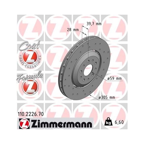 1 Brake Disc ZIMMERMANN 110.2226.70 FORMULA Z BRAKE DISC ALFA ROMEO