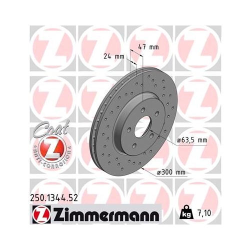 2 Brake Disc ZIMMERMANN 250.1344.52 SPORT BRAKE DISC COAT Z FORD JAGUAR