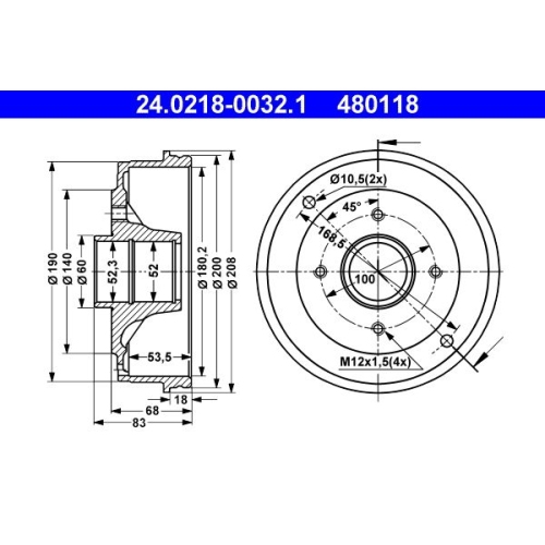 Bremstrommel ATE 24.0218-0032.1 RENAULT DACIA