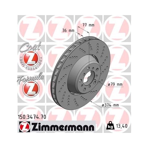 1 Brake Disc ZIMMERMANN 150.3474.70 FORMULA Z BRAKE DISC BMW
