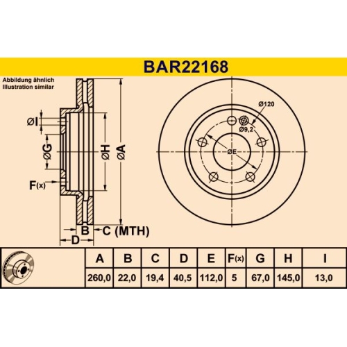 Bremsscheibe BARUM BAR22168 MERCEDES-BENZ
