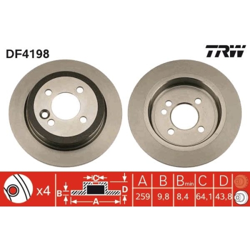 2 Brake Disc TRW DF4198 MINI