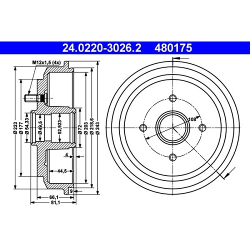 Bremstrommel ATE 24.0220-3026.2 FORD