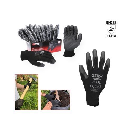 KS TOOLS Gloves, micro fine, black, 12 pair, extra long 310.0475
