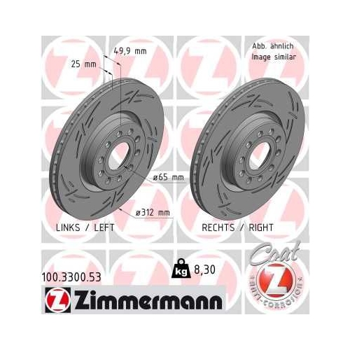 2 Brake Disc ZIMMERMANN 100.3300.53 BLACK Z VAG AUDI (FAW) VW (FAW) VW (SVW)