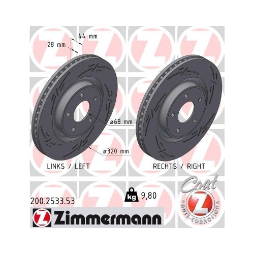 2 Brake Disc ZIMMERMANN 200.2533.53 BLACK Z NISSAN RENAULT SAMSUNG