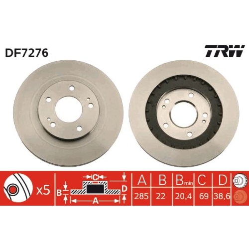 2 Brake Disc TRW DF7276 MITSUBISHI