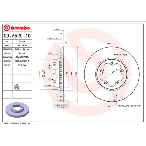 Bremsscheibe BREMBO 09.A529.10 PRIME LINE FORD