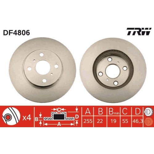 2 Brake Disc TRW DF4806 TOYOTA TOYOTA (GAC) TOYOTA (FAW)