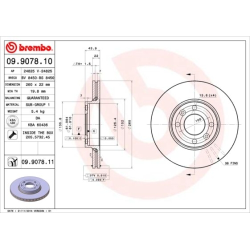 Bremsscheibe BREMBO 09.9078.11 COATED DISC LINE NISSAN RENAULT DACIA