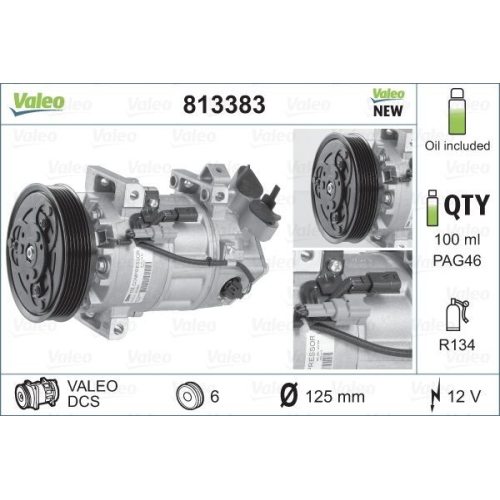 1 Compressor, air conditioning VALEO 813383 VALEO ORIGINS NEW OE TECHNOLOGY