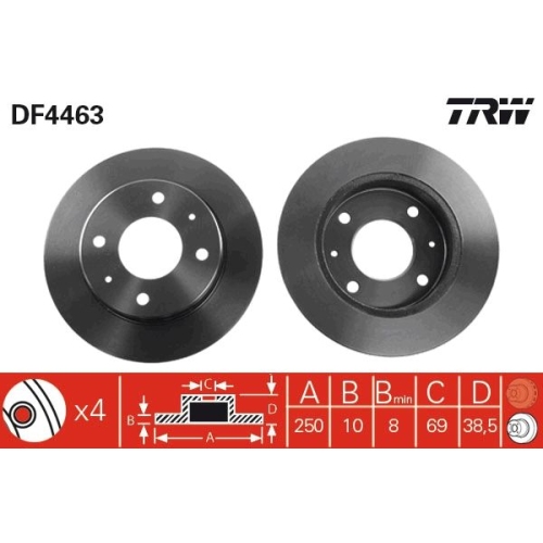 2 Brake Disc TRW DF4463 MERCEDES-BENZ MITSUBISHI SMART