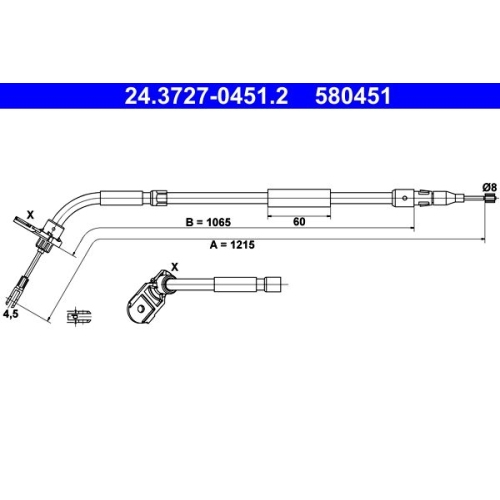1 Cable Pull, parking brake ATE 24.3727-0451.2 MERCEDES-BENZ