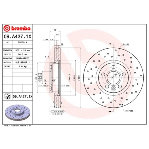 Bremsscheibe BREMBO 09.A427.1X XTRA LINE - Xtra FORD VOLVO LAND ROVER VOLVO ASIA