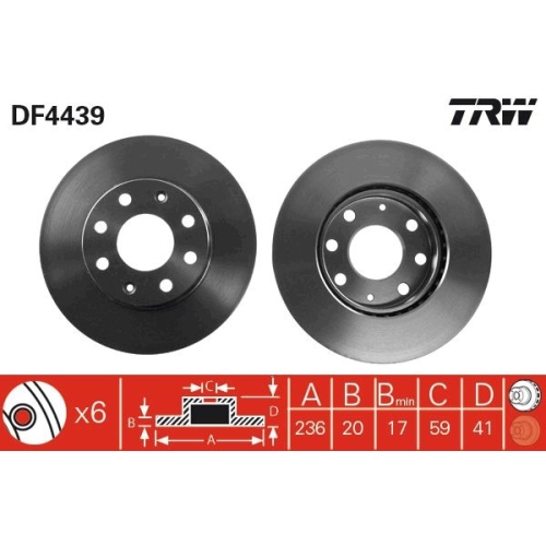 2 Brake Disc TRW DF4439 CHEVROLET DAEWOO