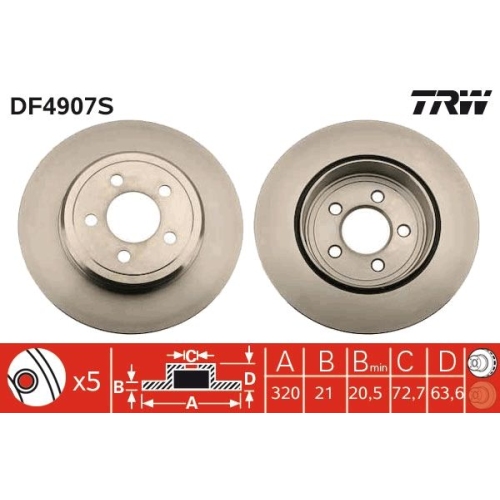 1 Brake Disc TRW DF4907S CHRYSLER DODGE