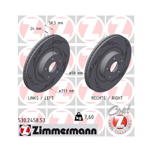 2 Brake Disc ZIMMERMANN 530.2458.53 BLACK Z SUBARU TOYOTA