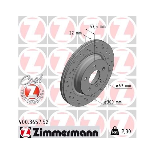 2 Brake Disc ZIMMERMANN 400.3657.52 SPORT BRAKE DISC COAT Z MERCEDES-BENZ