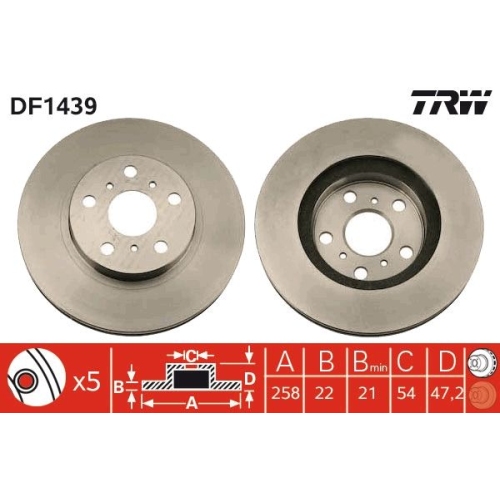 2 Brake Disc TRW DF1439 TOYOTA
