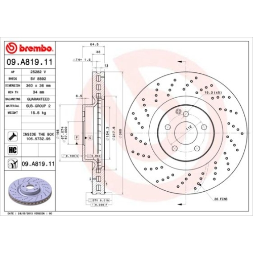 Bremsscheibe BREMBO 09.A819.11 PRIME LINE - UV Coated MERCEDES-BENZ
