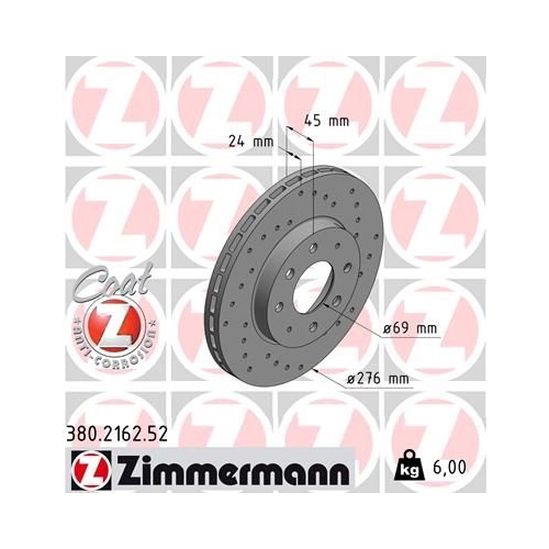 2 Brake Disc ZIMMERMANN 380.2162.52 SPORT BRAKE DISC COAT Z MITSUBISHI