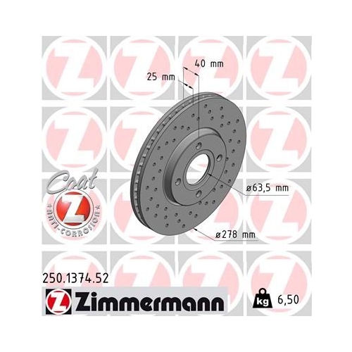 1 Brake Disc ZIMMERMANN 250.1374.52 SPORT BRAKE DISC COAT Z FORD FORD (CHANGAN)