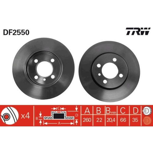2 Brake Disc TRW DF2550 BMW
