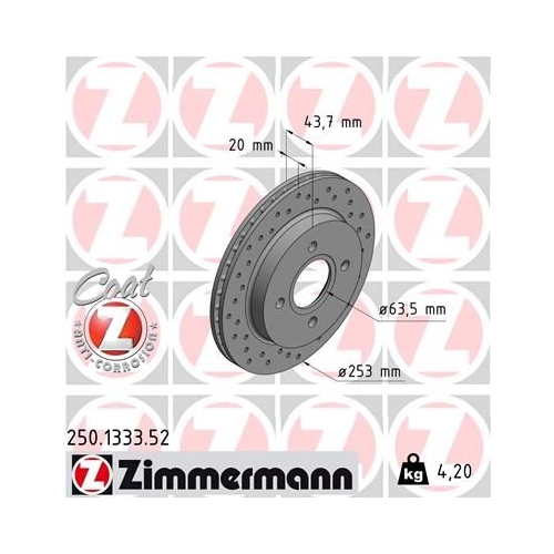 Brake Disc ZIMMERMANN 250.1333.52 SPORT BRAKE DISC COAT Z FORD