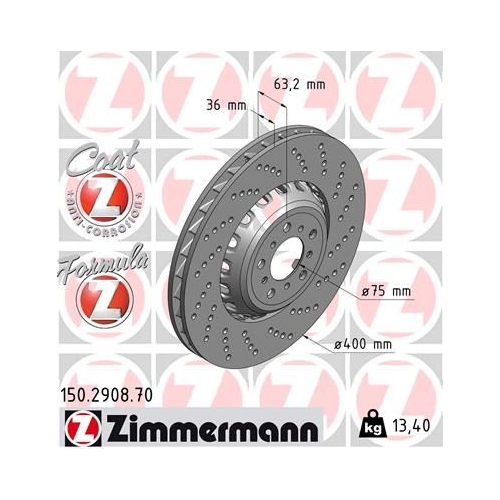 1 Brake Disc ZIMMERMANN 150.2908.70 FORMULA Z BRAKE DISC BMW