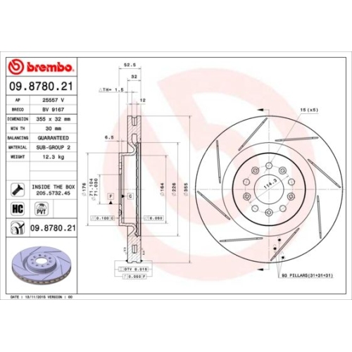 Bremsscheibe BREMBO 09.8780.21 COATED DISC LINE ASTON MARTIN