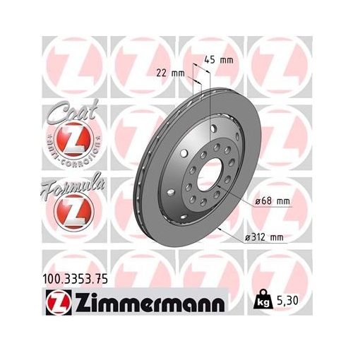 1 Brake Disc ZIMMERMANN 100.3353.75 FORMULA Z BRAKE DISC VAG