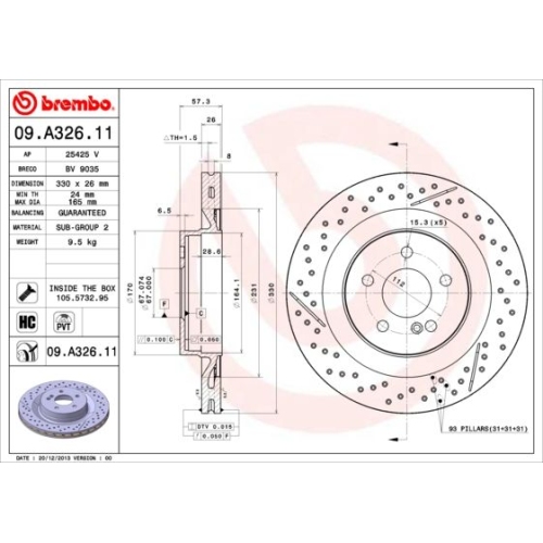Bremsscheibe BREMBO 09.A326.11 PRIME LINE - UV Coated MERCEDES-BENZ