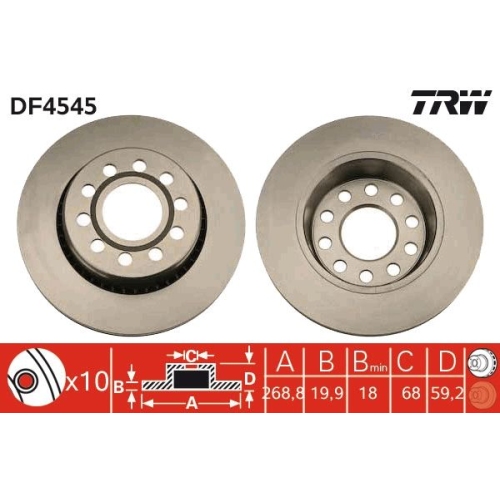 2 Brake Disc TRW DF4545 AUDI