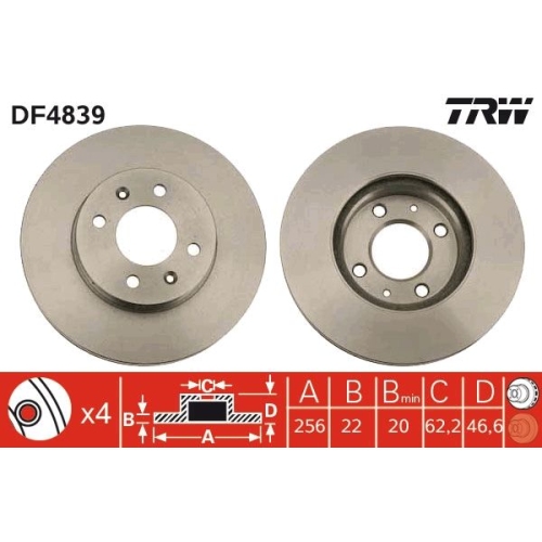 2 Brake Disc TRW DF4839 HYUNDAI KIA