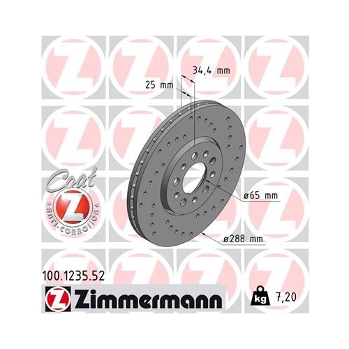 2 Brake Disc ZIMMERMANN 100.1235.52 SPORT BRAKE DISC COAT Z VAG VW (FAW)