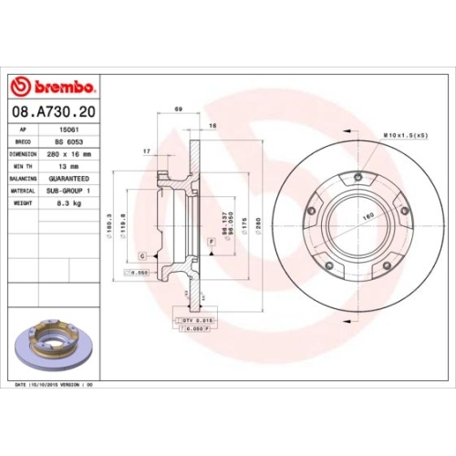Bremsscheibe BREMBO 08.A730.20 PRIME LINE FORD
